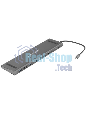 USB-концентратор Gembird UHB-D6, USB Type-C, USB 2.0/RJ45/USB Type-C PD87W/Jack 3.5 / SD/TF/2xHDMI/VGA, USB Type-C