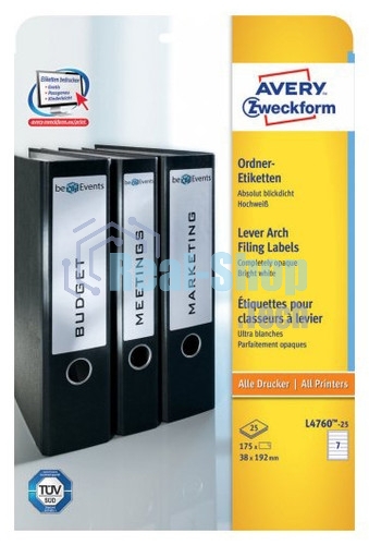 Этикетки Avery Zweckform L4760-25 A4 38x192мм 7шт на листе/80г/м2/25л./белый самоклей. универсальная