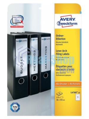 Этикетки Avery Zweckform L4760-25 A4 38x192мм 7шт на листе/80г/м2/25л./белый самоклей. универсальная