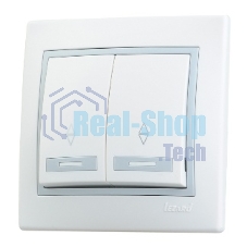 Выключатель LEZARD 701-0215-106серия скр.проводки Мира проходной двойной белый с серой вставкой