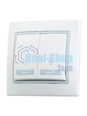 Выключатель LEZARD 701-0215-106серия скр.проводки Мира проходной двойной белый с серой вставкой