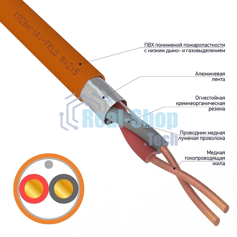 Кабель огнестойкий Rexant КПСЭнг(А)-FRLS 1x2x1,50 мм², бухта 200 м, 01-4905-1