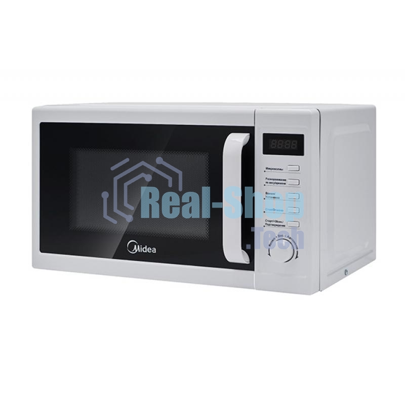Микроволновая печь Midea AM820CUK-W белый, 20 л, 800 Вт, переключатели - поворотный механизм/кнопки