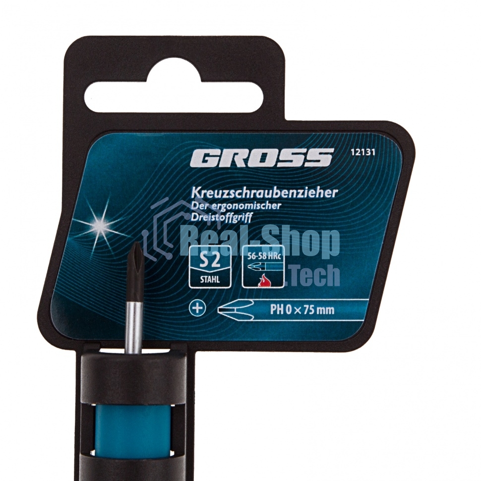 Отвертка Gross 12131 PH0 x 75 мм S2, трехкомпонентная рукоятка