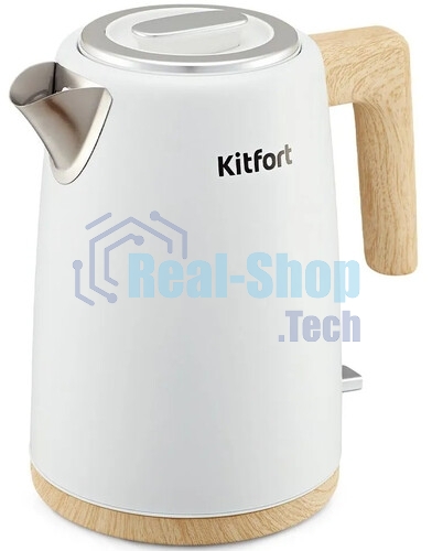 Чайник электрический Kitfort КТ-6794 1.7л. 2200Вт белый/дерево корпус: нерж.сталь/пластик