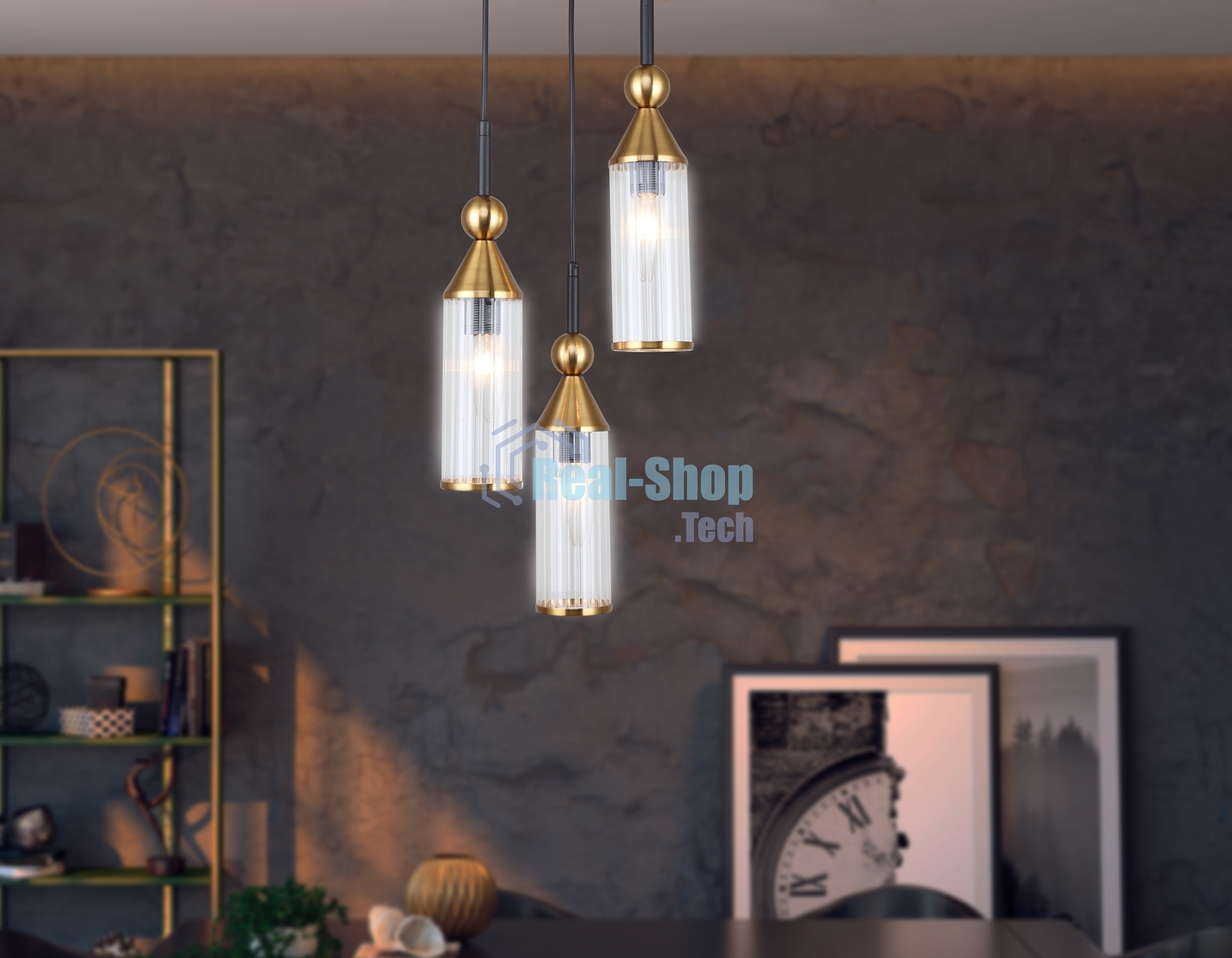 Светильник Ambrella light LH55252/3 BK/BS/CL черный/латунь/прозрачный E14*3 max 40W D230*1200