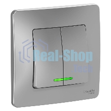 Выключатель 2-кл. СП Blanca (сх.5) 10А 250 В с подсветкой алюм. SchE BLNVS010513