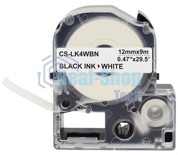 Картридж ленточный Cactus CS-LK4WBN черный шрифт, белый фон (12 мм, 9 м) для Epson LW300/LW400/LW700/LW600P/LW1000P/K400/Z700/Z900