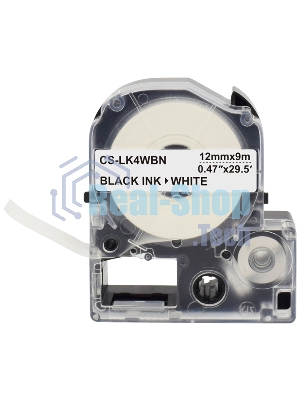 Картридж ленточный Cactus CS-LK4WBN черный шрифт, белый фон (12 мм, 9 м) для Epson LW300/LW400/LW700/LW600P/LW1000P/K400/Z700/Z900