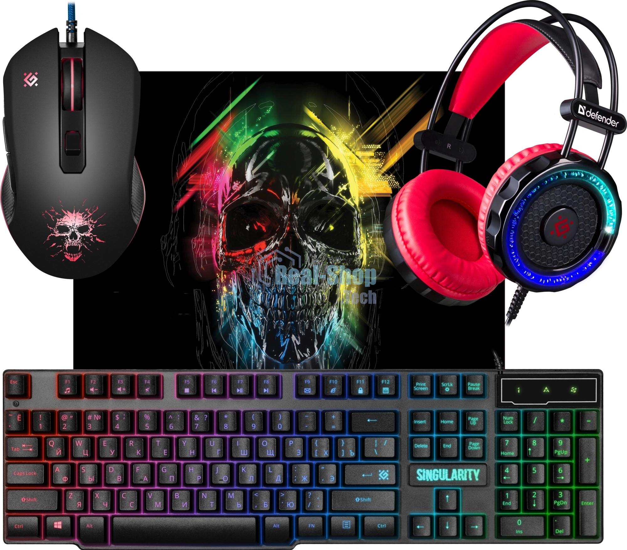 Комплект клавиатура+мышь Defender Singularity MKP-118 проводной, USB, 3200 DPI, чёрный