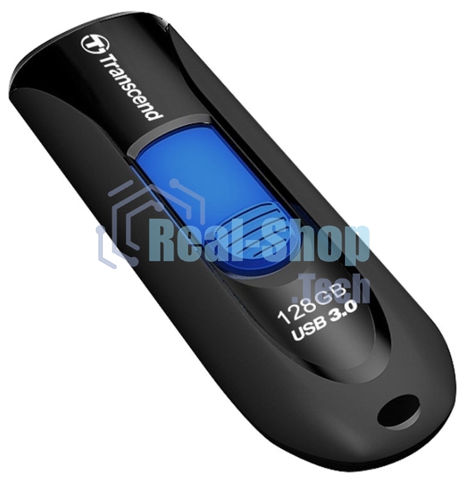 Флешка USB Transcend JetFlash 790 (TS128GJF790K), 128Gb, USB 3.0, R/W 90/40, черный/синий