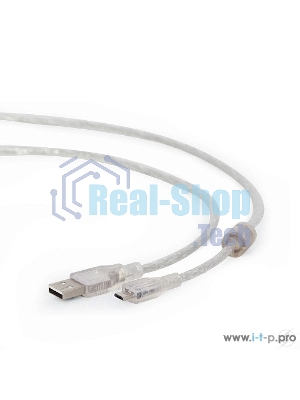 Кабель Cablexpert USB2.0 Pro, AM/microBM, 1,8м, экран, феррит.кольцо, прозрачны (CCP-mUSB2-AMBM-6-TR)