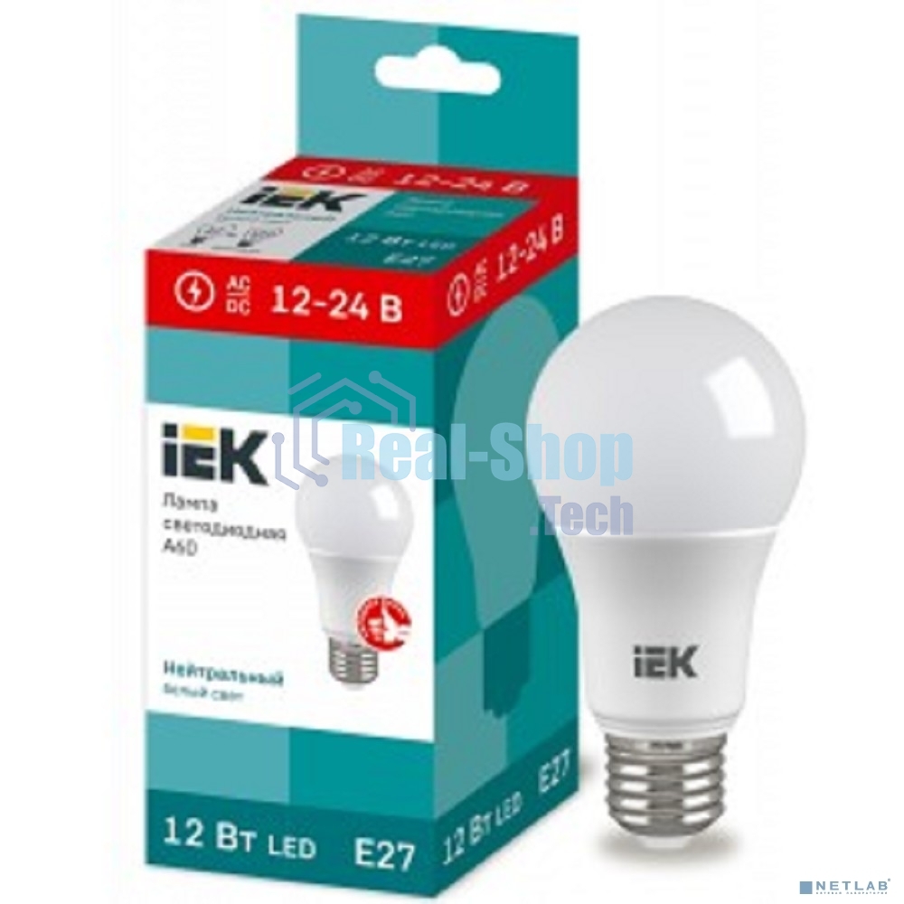 Лампа светодиодная IEK LLE-A60-12-12-24-40-E27 A60 шар 12Вт 12-24В 4000К E27 (низковольтная)