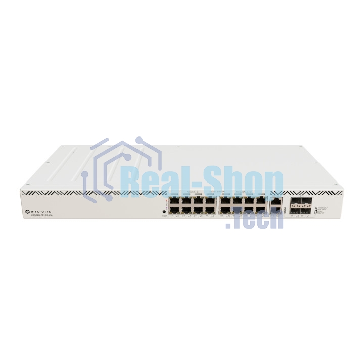 Коммутатор MikroTik CRS320-8P-8B-4S+RM Cloud Router Switch with dual-core 800 MHz CPU, 256 MB RAM, 98DX226S switch chip, 17 x Gigabit Eth ports (8 x 802.3af/at, 8 x 802.3bt PoE-out), 4 x 10G SFP+ ports, RouterOS L5, 1U rackmount enclosure, 600W PSU
