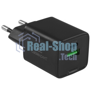 Зарядное устройство Cablexpert MP3A-PC-62, 20Вт GaN, 3А, QC4.0/PD, 1xUSB, 1xType-C, черный, пакет