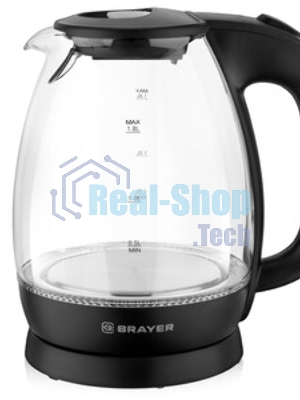 Чайник электрический BRAYER BR1026, 2200 Вт, 1.8 л, высокопроч.стекл, подсвет, автоот, моющ.фильтр