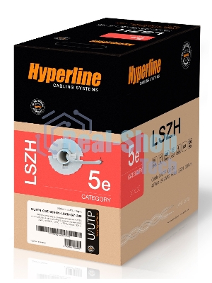 Кабель UUTP4-C5E-S24-IN-LSZH-GY-305 витая пара неэкранированная U/UTP категория 5e 4 пары (24 AWG) одножильный(solid) LSZH нг(A)-HF (-20град.C - +75град.C) сер. (уп.305м) Hyperline 42045