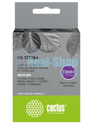 Картридж ленточный Cactus CS-TZESE4 TZe-SE4 черный шрифт, белый фон (18 мм, 8 м) для Brother PT-P700, P750W, P900W, P950W, D600VP, PT-2430PC, 2700VP, PT-E550WVP