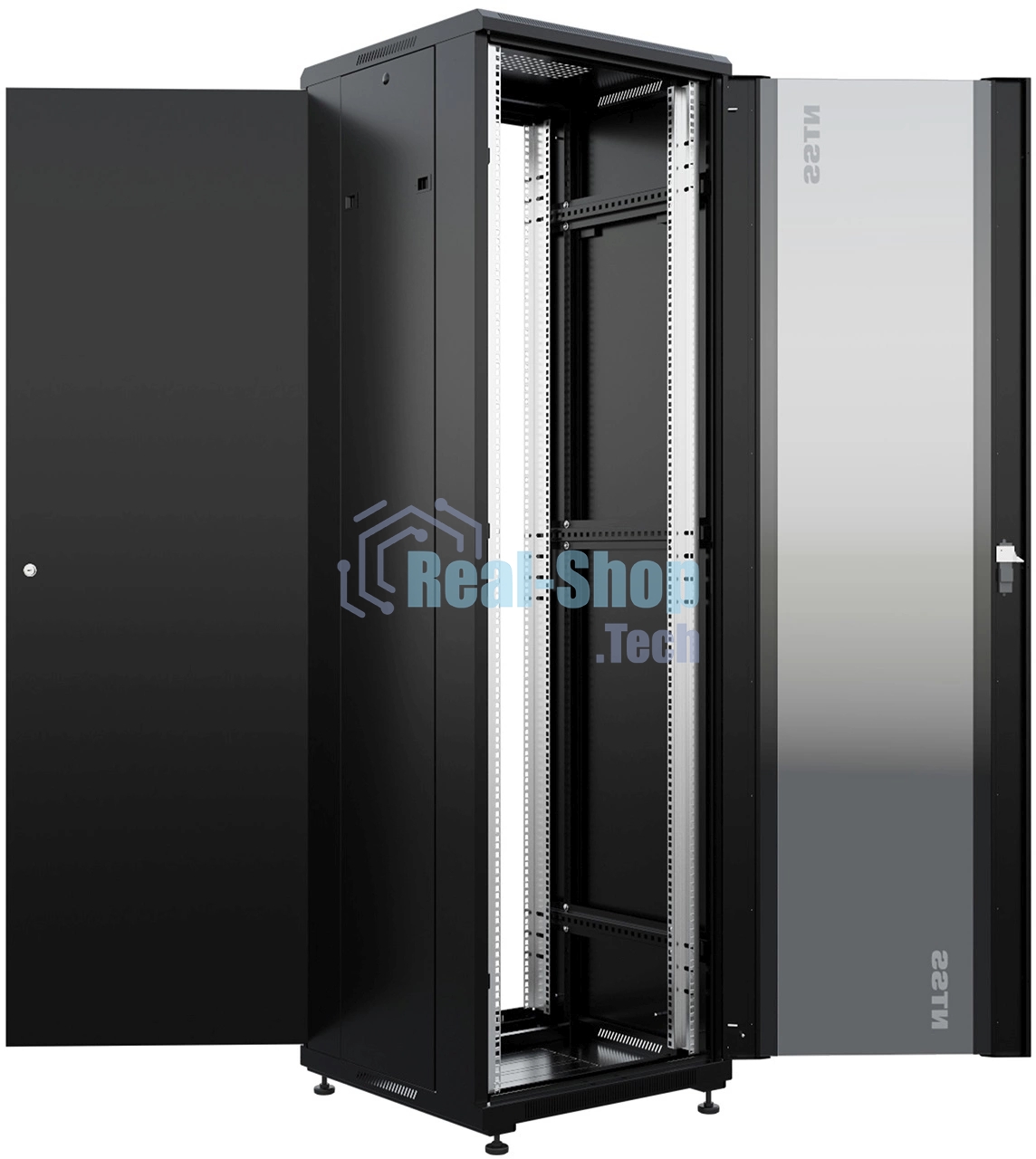 Шкаф коммутационный NTSS Премиум (NTSS-R42U6060GS-1BL) напольный 42U 600x600 мм пер. дв. стекл металл 900 кг черный 510 мм 86 кг 1987 мм 20 металл