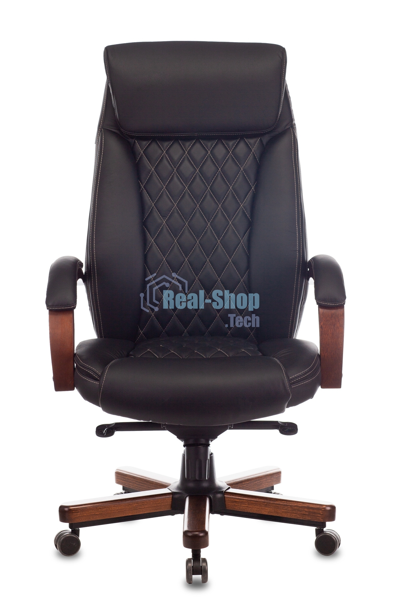 Кресло руководителя Бюрократ T-9924WALNUT черный, кожа, с подголов. крестовина металл/дерево