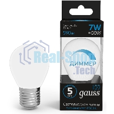 Лампа светодиодная Шар Gauss 7W 590lm 6500К E27 диммируемая LED