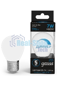 Лампа светодиодная Шар Gauss 7W 590lm 6500К E27 диммируемая LED