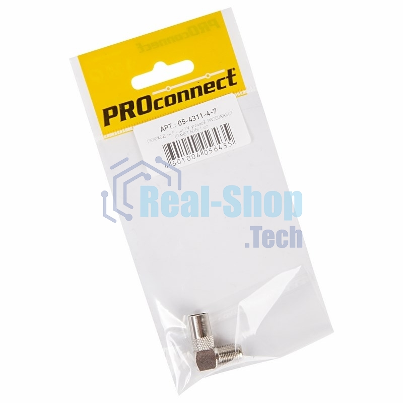 Переходник антенный, (гнездо F - штекер TV), угловой (1 шт.) (пакет) PROconnect
