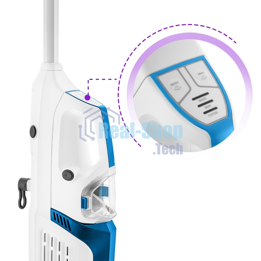 Пылесос вертикальный паровой Kitfort KT-556 белый, питание от сети, 1700 Вт, уборка сухая/паром, пылесборник 0.4 л