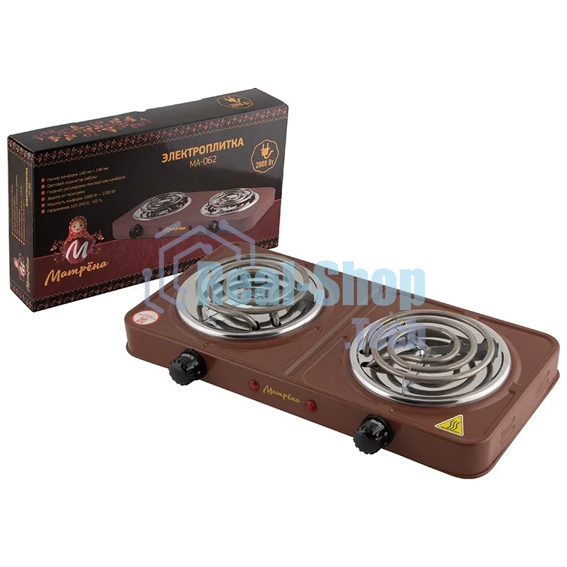Плита настольная электрическая Матрена МА-062, коричневый, ТЭН, 2 конф.