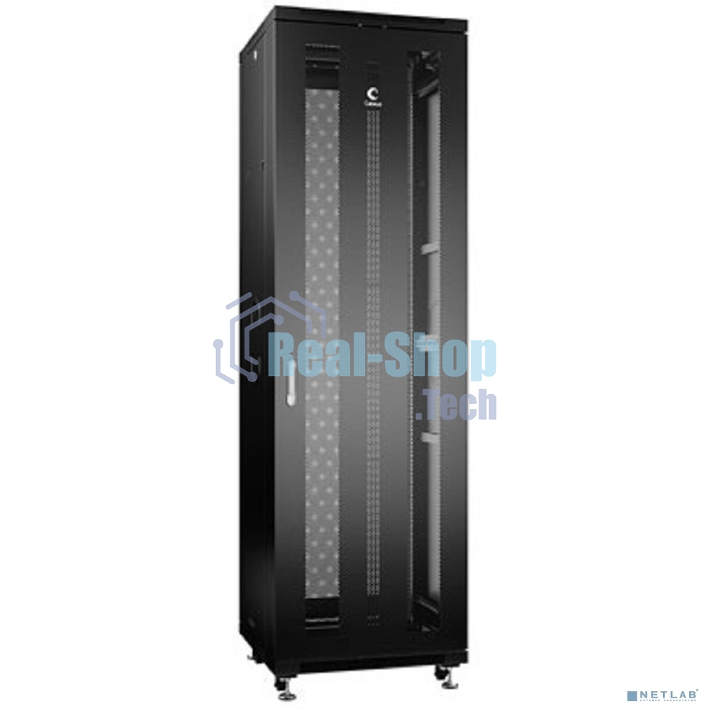 Шкаф серверный напольный Cabeus, IP20, 42U, 2055х600х1000 мм (ВхШхГ), дверь: перфорация, боковая панель: сплошная, разборный, цвет: чёрный
