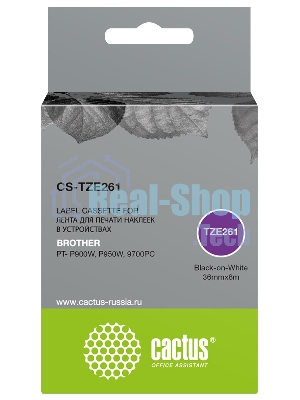 Картридж ленточный Cactus CS-TZE261 TZe-261 черный шрифт, белый фон (36 мм, 8 м) для Brother PT- P900W, P950W, 9700PC