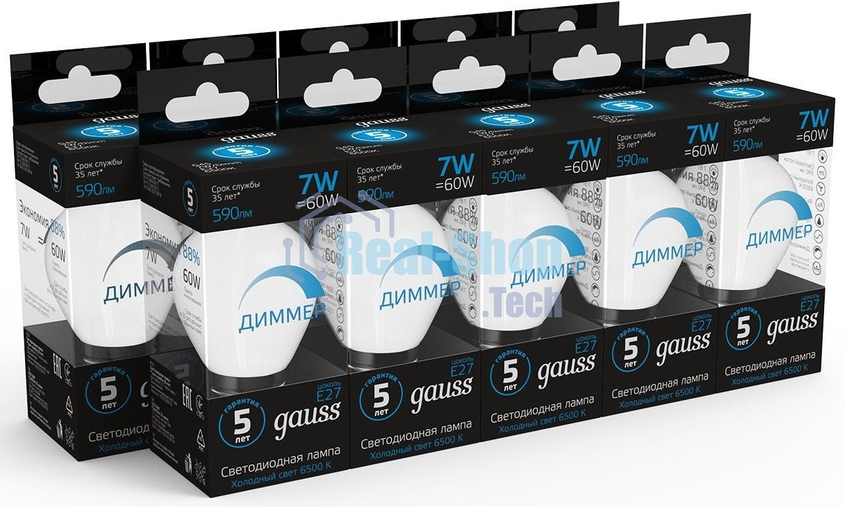 Лампа светодиодная Шар Gauss 7W 590lm 6500К E27 диммируемая LED