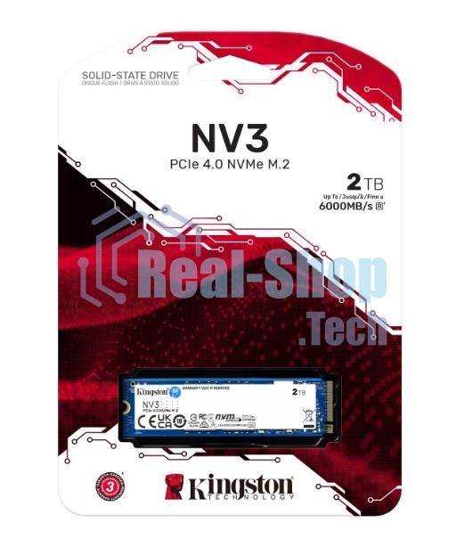 Накопитель SSD Kingston NV3, 2000Gb, M.2 2280, PCIe 4.0 x4, NVMe, R/W 6000/5000