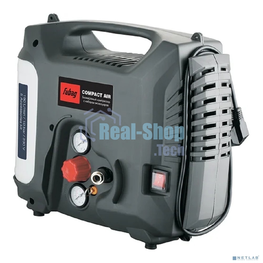 Компрессор FUBAG COMPACT AIR 6412320 ( Ресивер 5 л, Произв-сть 180 л/мин, Давление 10 бар, Мощность 1300 Вт, Напряжение 230/50 В/Гц, Вес 8.4 кг )