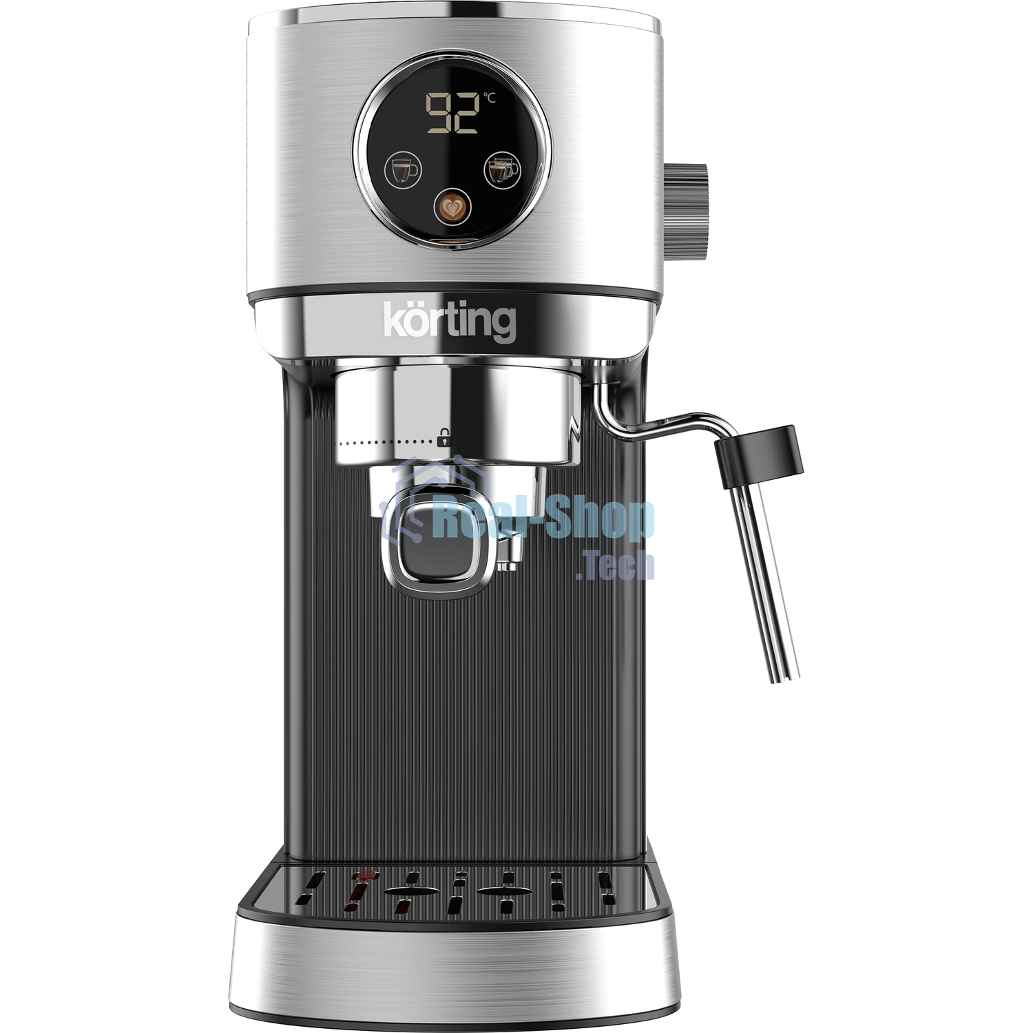 Кофеварка рожковая Korting KCM 1001 EX нержавеющая сталь, молотый, 1.2 л, 1350 Вт, 20 бар
