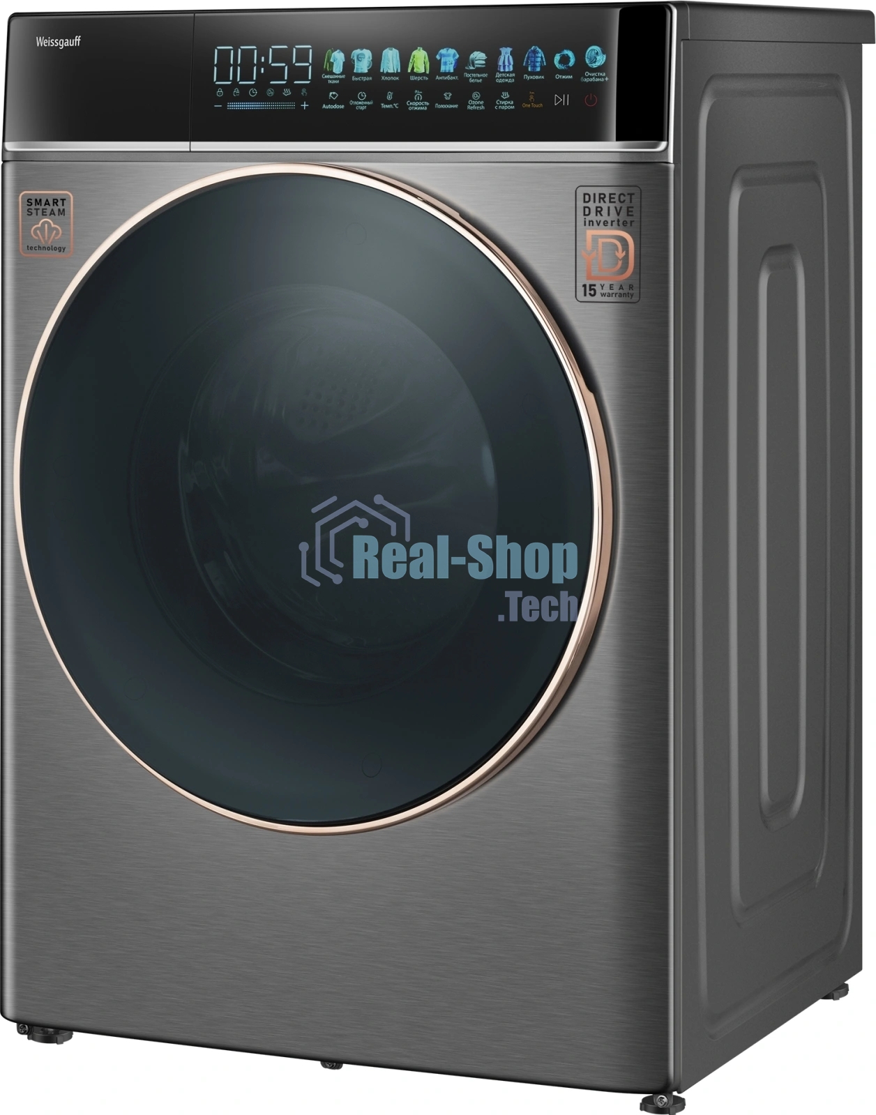 Стиральная машина Weissgauff WM 58411 Direct Drive Inverter Premium Steam Grey серая, загрузка фронтальная 11кг, 1400 об/мин., класс: A+++