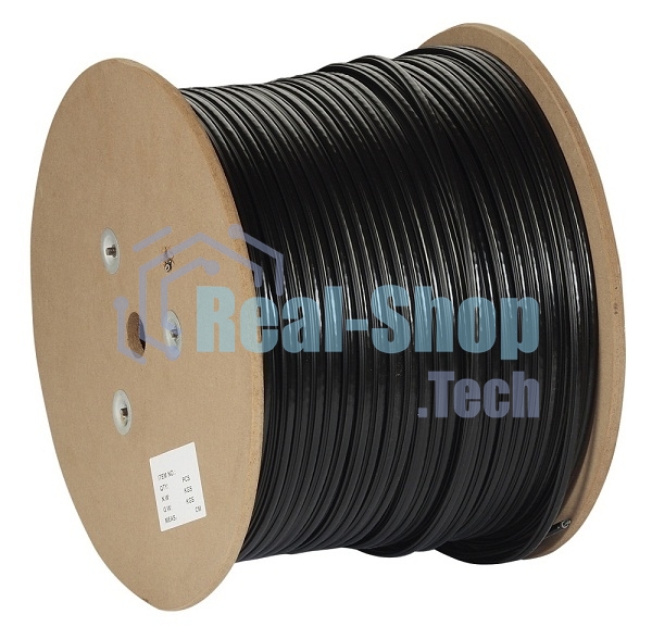 Кабель Exegate FTP 4 пары кат.5e медь, экран, внешн. прокладка, с тросом, катушка 305м, черный, PE