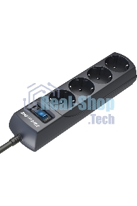 Сетевой фильтр ZIS (Pilot) m Max 4 розетки (евро с заземлением), 15А/3.3 кВа, автомат, 1.8 м, серый графит Surge protector Pilot m Max 4 euro outlets, 15А/3.3кВа, 1.8m