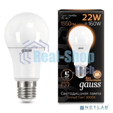 Лампа светодиодная Gauss A70 22Вт 3000К E27
