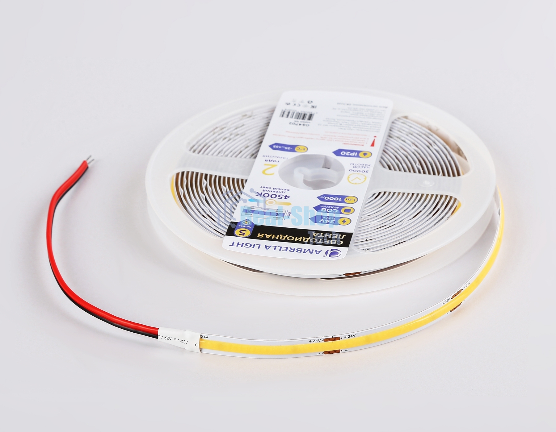 Светодиодная лента Ambrella light GS4702 COB 480Led /12W m/ 24V IP20 4500K/ 5000*8*1.54mm (2 конт.)