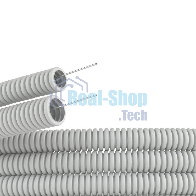 Труба гофрированная ПВХ d32 мм тяжелая с протяж. сер. (уп. 25 м) ДКС 91532