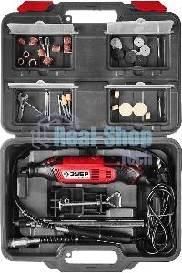 Прямошлифовальная машина (гравер) Зубр ЗГ-160 КН41, 220В, 160 Вт, 3.2 мм, 15000-35000 об/мин, набор насадок, цанг и державок, гибкий вал, штатив, 41 предмет, кейс