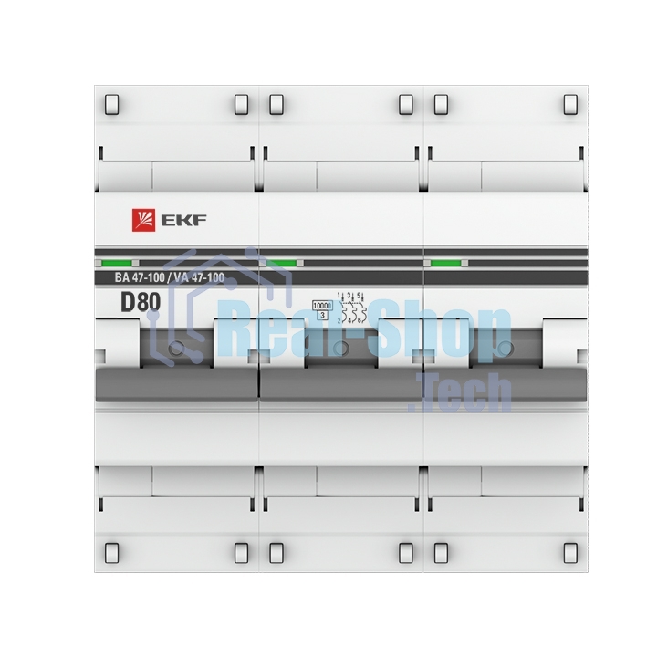 Выключатель автоматический модульный 3п D 80А 10кА ВА 47-100 PROxima EKF mcb47100-3-80D-pro