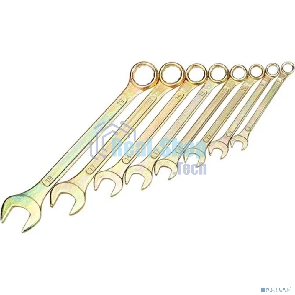 Набор ключей комбинированных Rexant (8-11, 13, 14, 17, 19 мм), 8 шт., желтый цинк