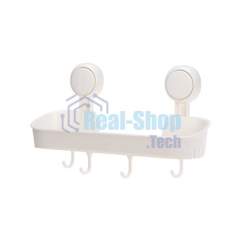 Полка для ванной и кухни HALSA HLS-F-107W с крючками на вакуумной присоске