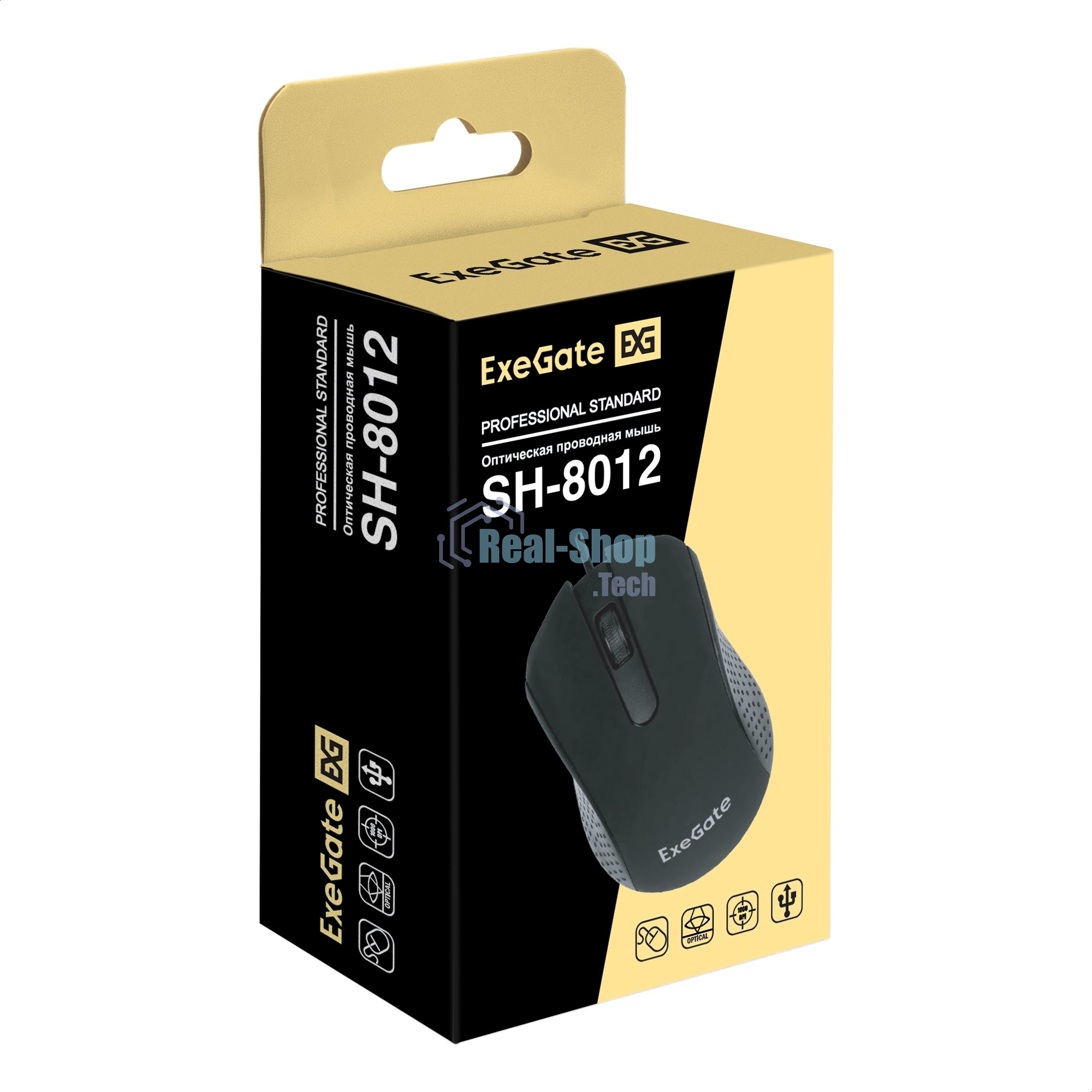 Мышь проводная ExeGate Professional Standard SH-8012 черный, 1000 dpi, USB, кнопки - 3