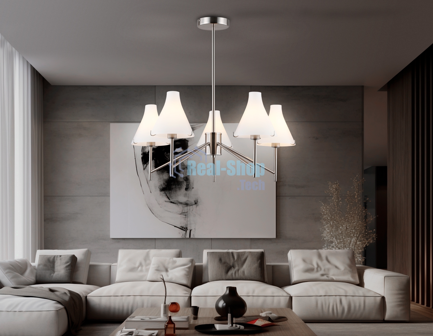 Люстра Ambrella light LH57123/5 SN/FR никель/белый матовый E14/5 max 40W D650*590