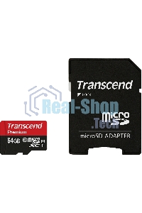 Флеш карта microSDXC 64Gb Class10 Transcend TS64GUSDU1 + adapter