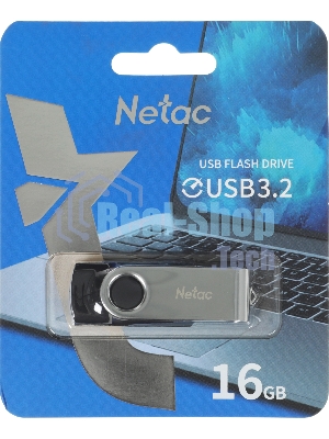 Флешка USB Netac U505 (NT03U505N-016G-32BK), 16Gb, USB3.0, R/W 110/45, черный/серебристый