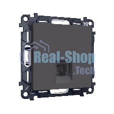 Комплект механизма компьютерной розетки ALFA Графит мягкое касание RJ-45(8P8C) CAT6 с шторкой QUANT (AP9120, VM188) MA912010